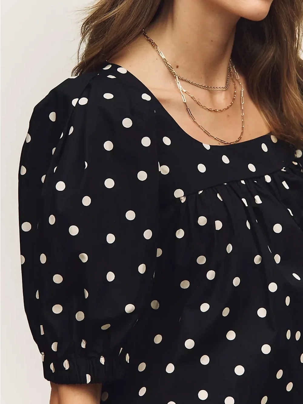Anthropologie Maeve Polka Dot Square Neck Puff Sleeve Babydoll Mini Dress Large - Picture 3 of 9